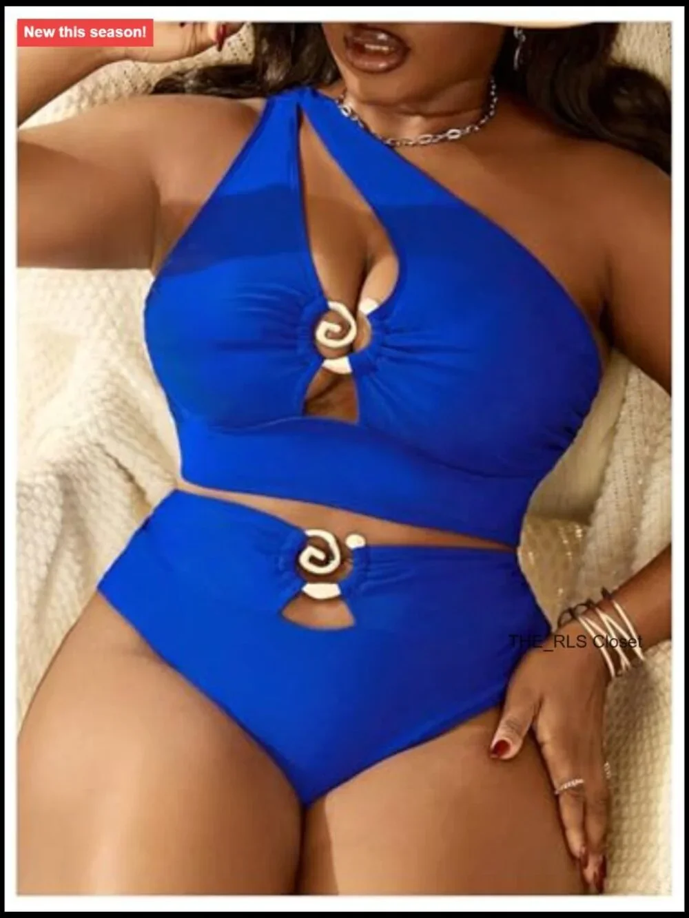 Plus Size Ring Bikini Set One Shoulder High Waist Cut Out Two Piece Swimsuit